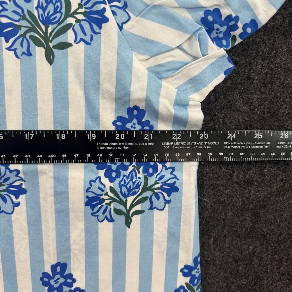 Sail To Sable Shirt Dress Women's XL Blue Block Print Striped Puff Sleeve Midi - Picture 7 of 10